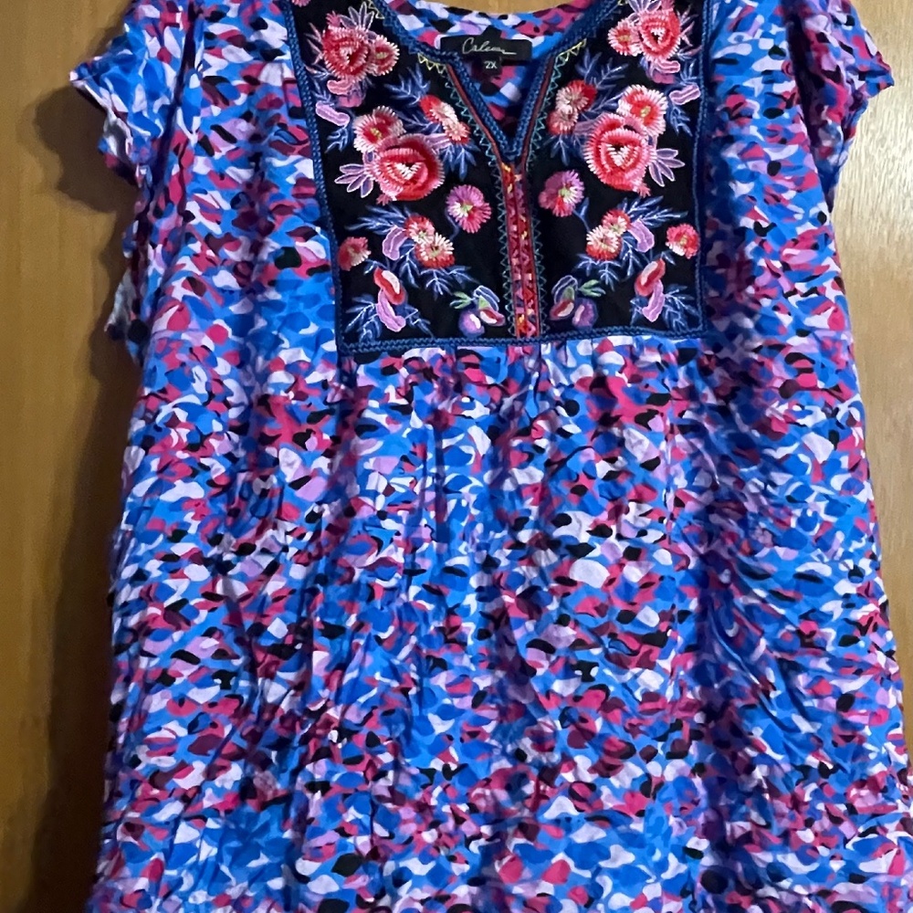 Multicolored embroidered cap sleeve top